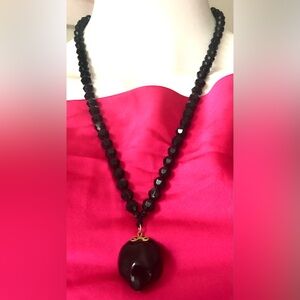Vintage Black Necklace with Gold-Toned Pendant
